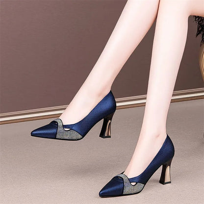 Women Classic Navy Blue Crystal Shining High Heel Shoes Lady Spring & Summer Comfort Stylish Pumps Mulheres De Salto Alto E357